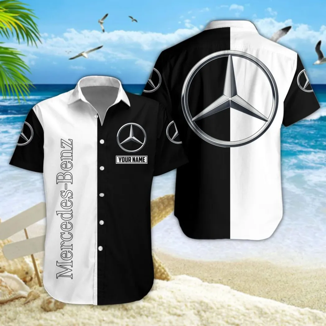 Mercedes-Benz White Hawaiian Shirt Style Classic Oversized Hawaiian