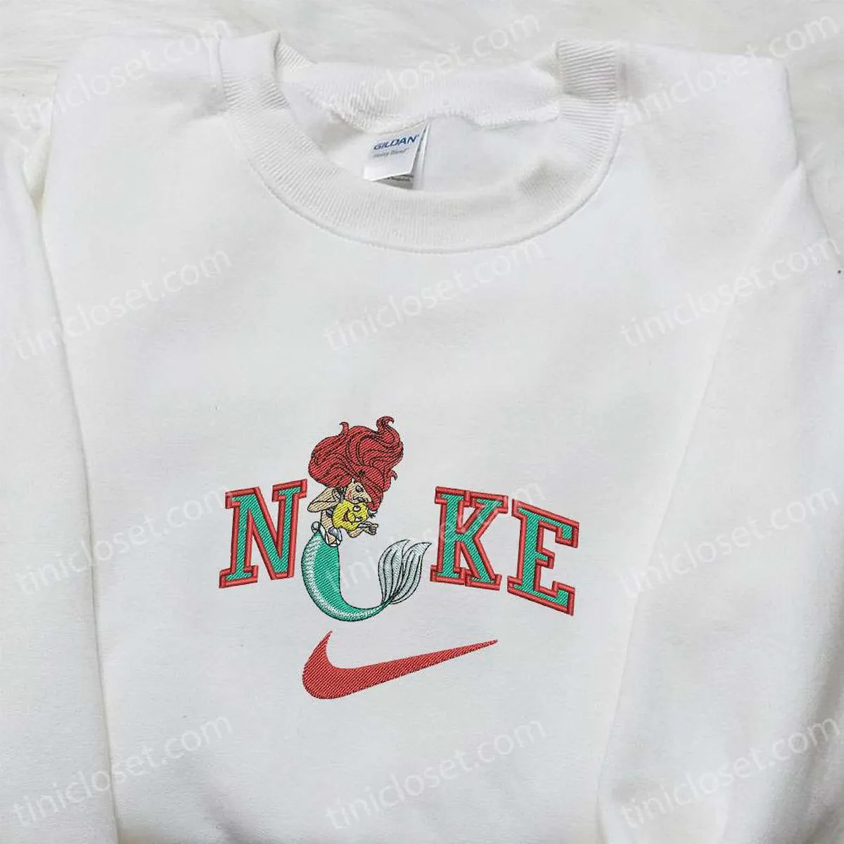 Mermaid Ariel x Nike Cartoon Embroidered Hoodie, Disney Characters Embroidered Shirt, Nike Inspired Embroidered Shirt