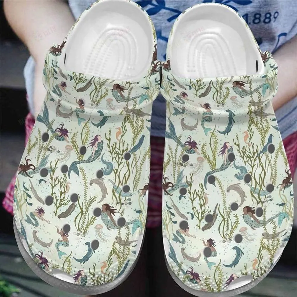 Mermaid White Sole Mermaids And Otters Crocs Classic Clogs