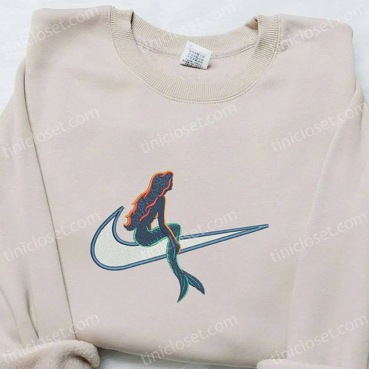 Mermaid x Swoosh Embroidered Shirt, Nike Inspired Embroidered Shirt, Best Gift Ideas for Family