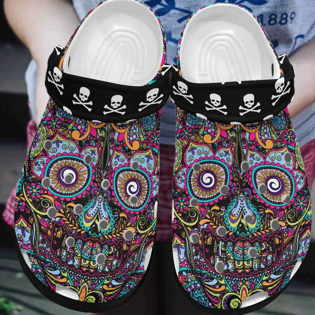 Mexican Sugar Face Funny Skull Art Gift For Lover Rubber Crocs Clog