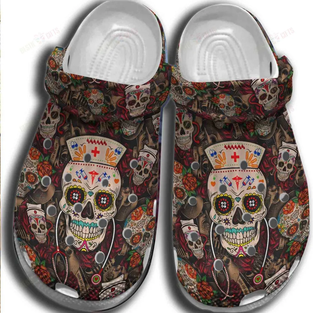 Mexican Sugar Skull Nurse Crocs Classic Clogs