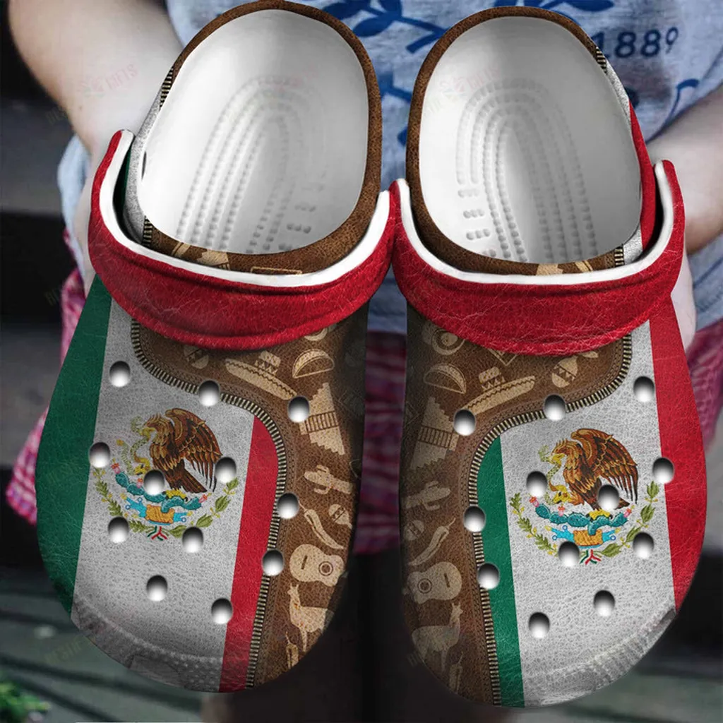 Mexico Flag And Symbols Zipper Crocs Classic Clogs