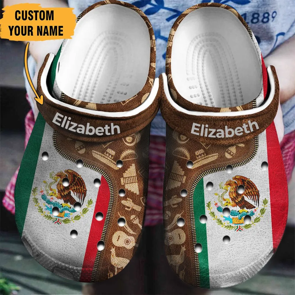 Mexico Mexican Flag And Symbols Zipper Gift For Fan Classic Water Rubber Crocs Clog