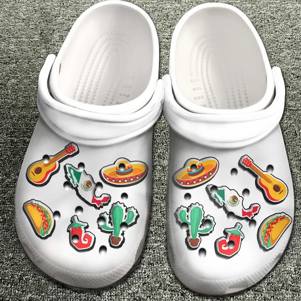 Mexico With Symbols For Men And Women Gift For Fan Classic Water Rubber Crocs Clog