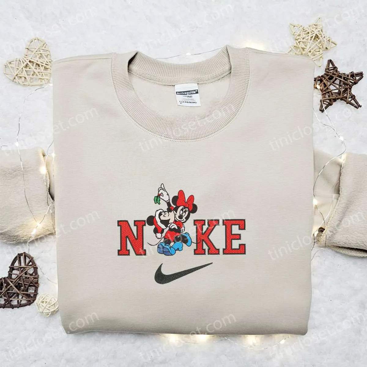 Mickey and Minnie Couple Disney x Nike Christmas Embroidered Sweatshirt, Christmas Embroidered Shirt, Best Christmas Gift Ideas