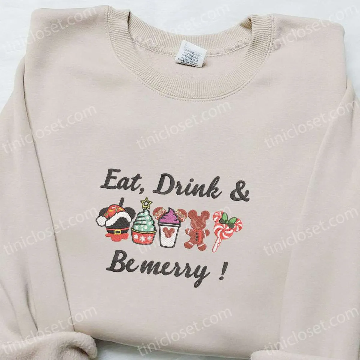 Mickey Eat Drink Be Merry Embroidered Sweatshirt, Christmas Embroidered Shirt, Best Gift Ideas for Family