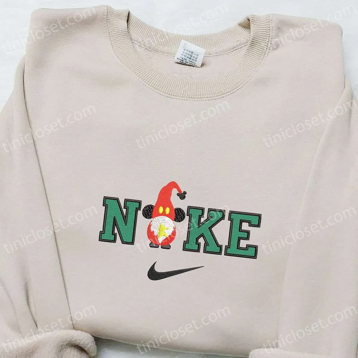 Mickey Gnome x Nike Embroidered Shirt, Disney Characters Embroidered Hoodie, Christmas Embroidered Sweatshirt