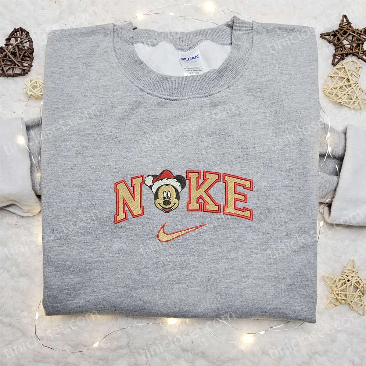 Mickey Head Santa Hat x Nike Embroidered Shirt, Disney Characters Embroidered Hoodie, Christmas Embroidered Shirt