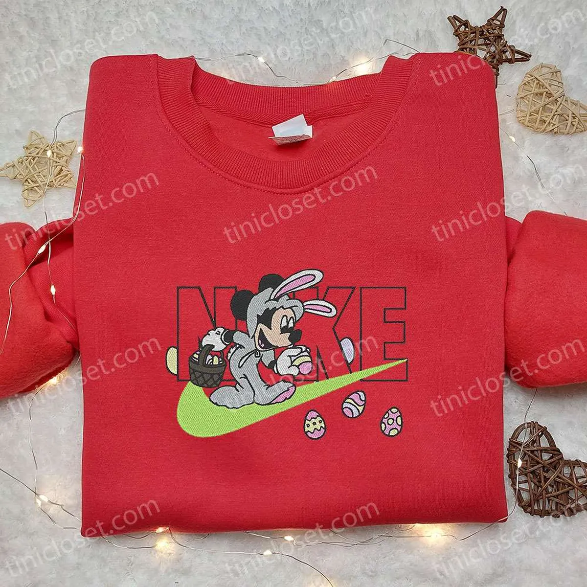 Mickey Mouse Bunny x Nike Cartoon Embroidered Shirt, Custom Nike Embroidered Shirt, Best Easter Gift Ideas