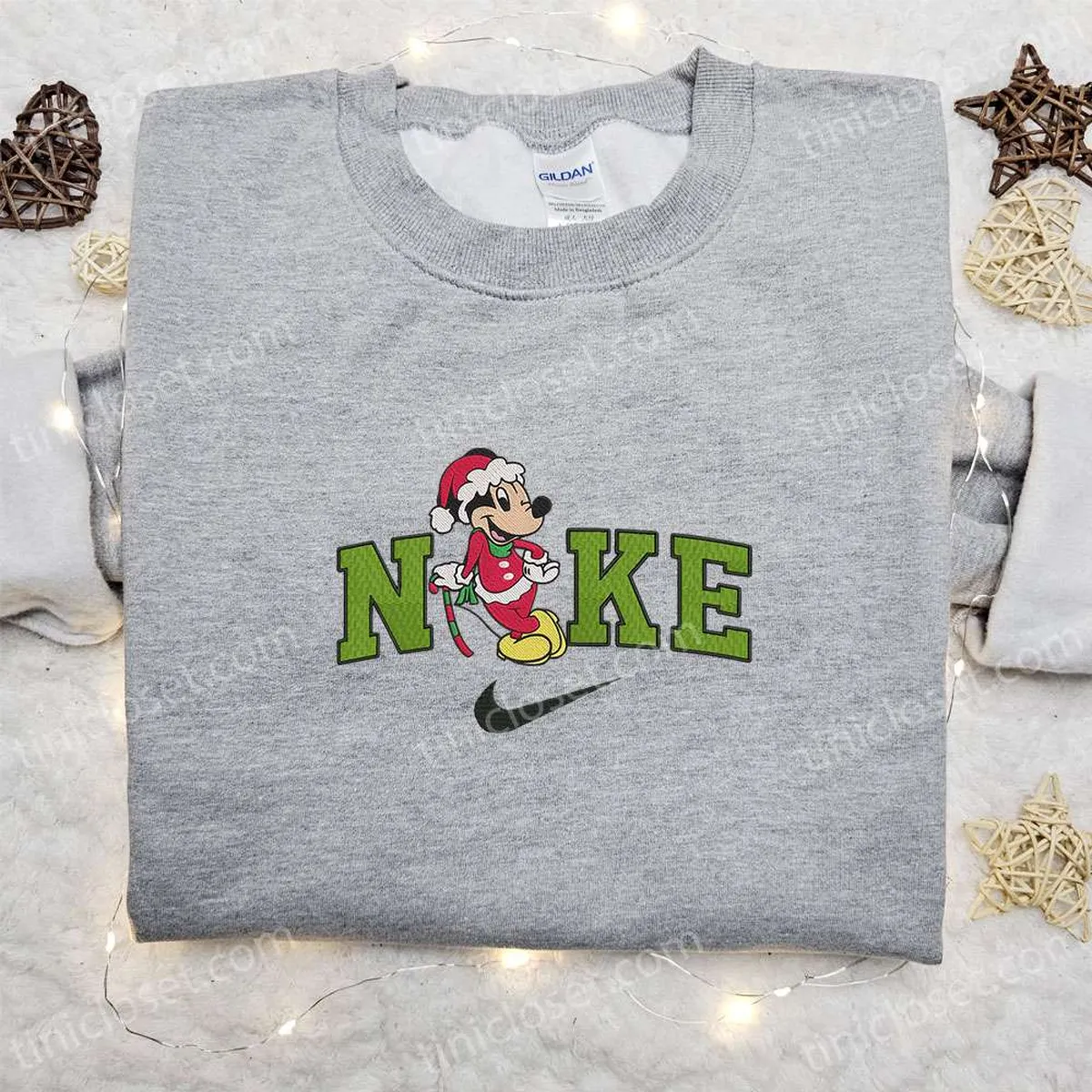 Mickey Mouse Candy Cane Disney x Nike Christmas Embroidered Sweatshirt, Christmas Embroidered Shirt, Best Christmas Gift Ideas