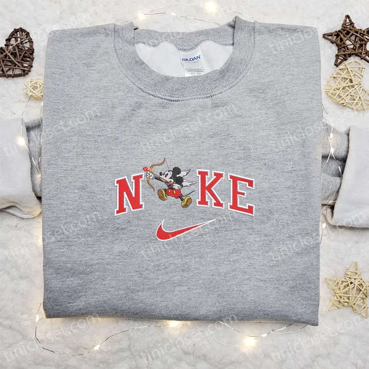 Mickey Mouse Cupid x Nike Embroidered Sweatshirt, Walt Disney Characters Embroidered Shirt, Best Valentine? Day Gift Ideas for Family