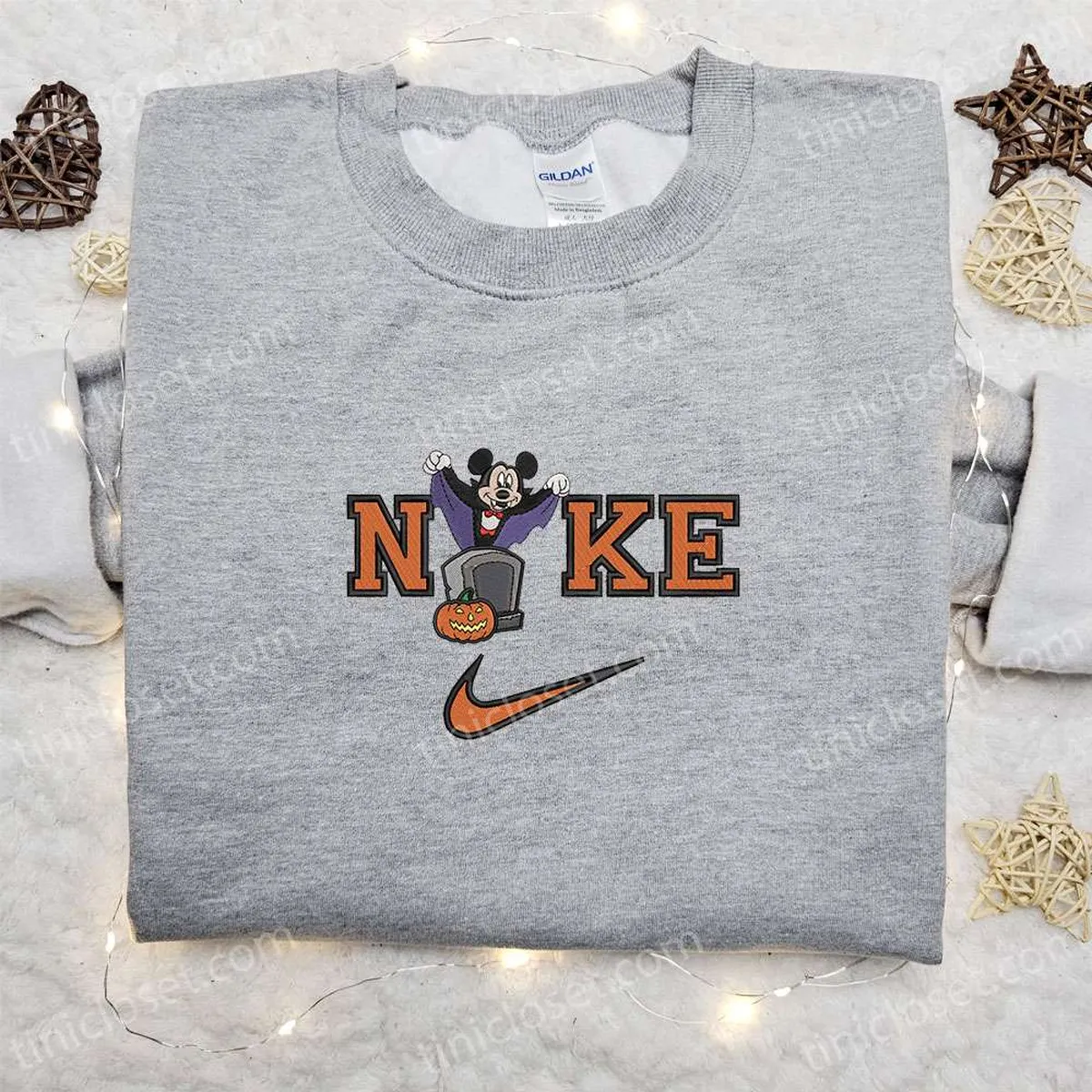 Mickey Mouse Dracula x Nike Embroidered Sweatshirt, Walt Disney Characters Embroidered Shirt, Best Halloween Gift Ideas for Family