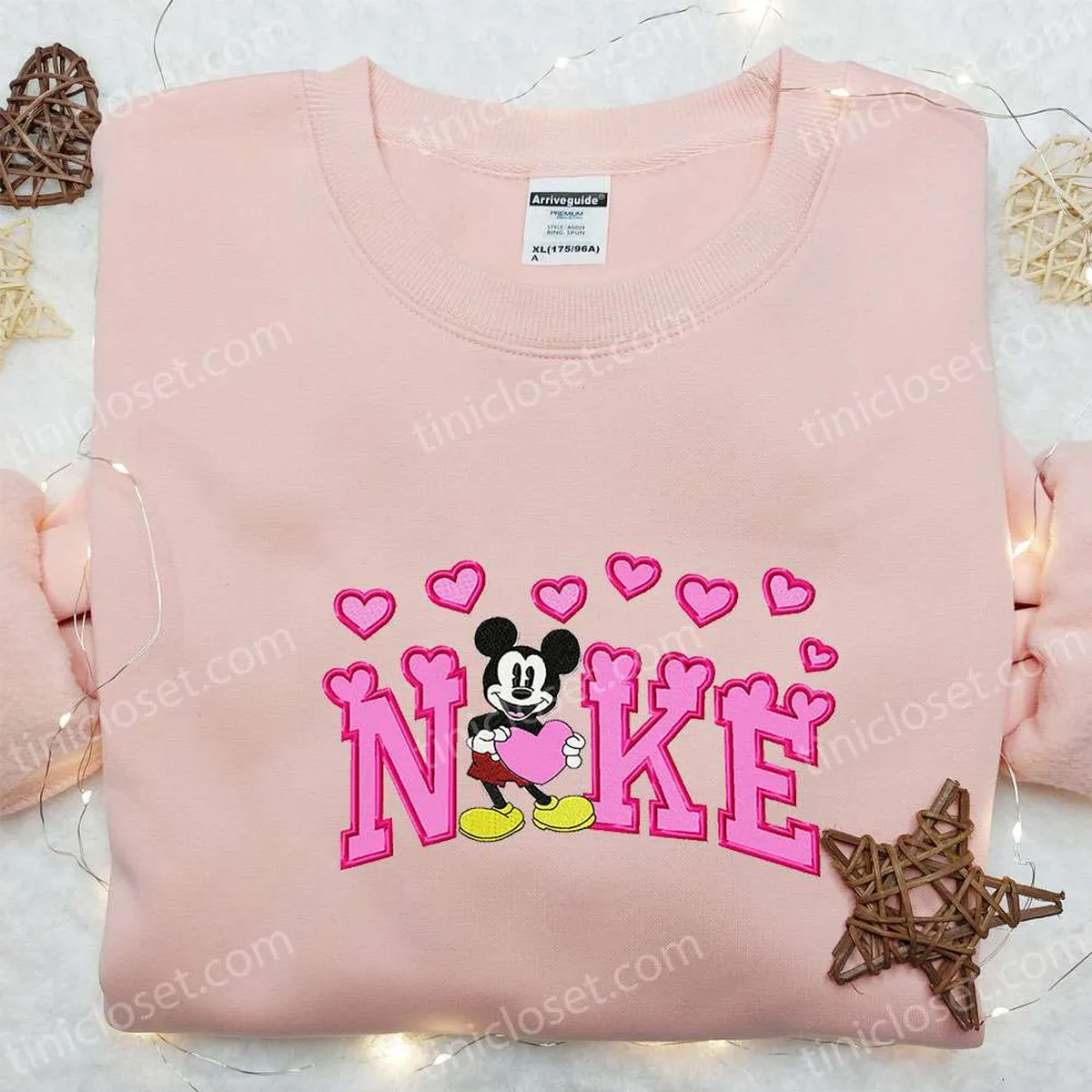 Mickey Mouse Heart x Nike Cartoon Embroidered Hoodie, Nike Inspired Embroidered Shirt, Best Valentine? Day Gift Ideas