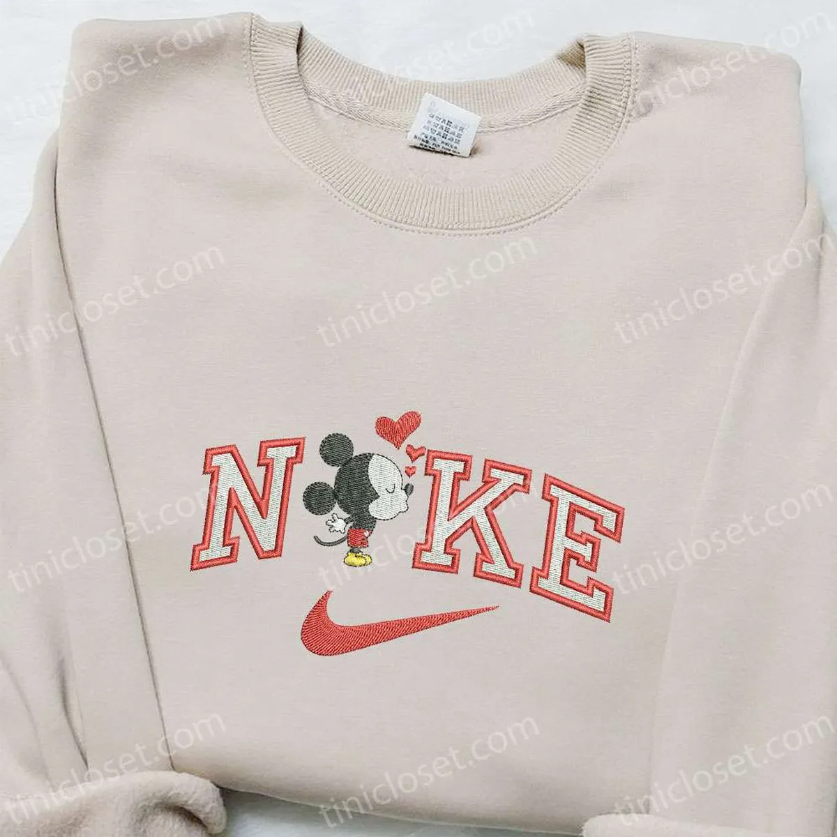 Mickey Mouse Heart x Nike Cartoon Embroidered Sweatshirt, Disney Characters Embroidered Shirt, Nike Inspired Embroidered Shirt