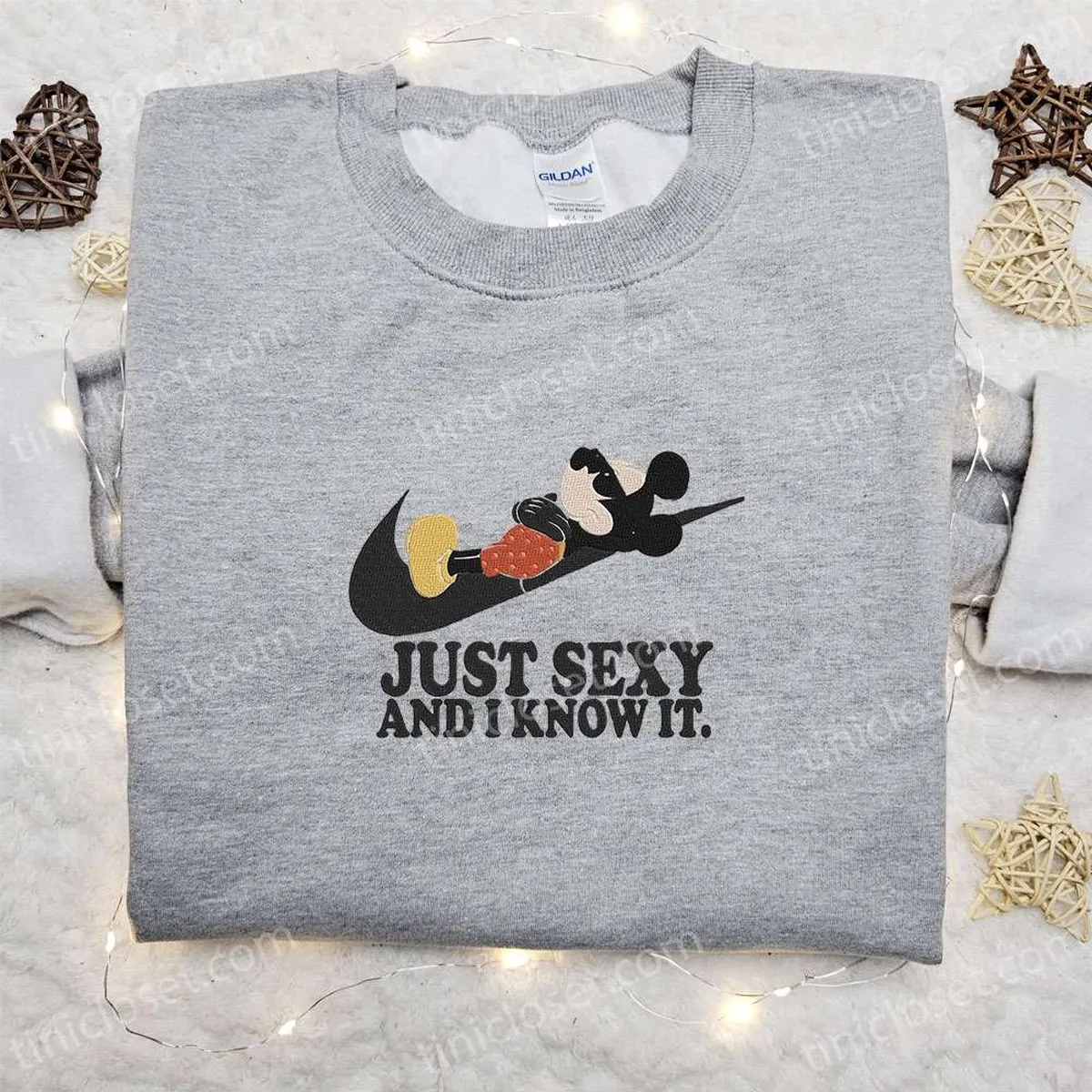 Mickey Mouse Just Sexy x Swoosh Embroidered Sweatshirt, Walt Disney Characters Embroidered Shirt, Best Birthday Gift Ideas for Family