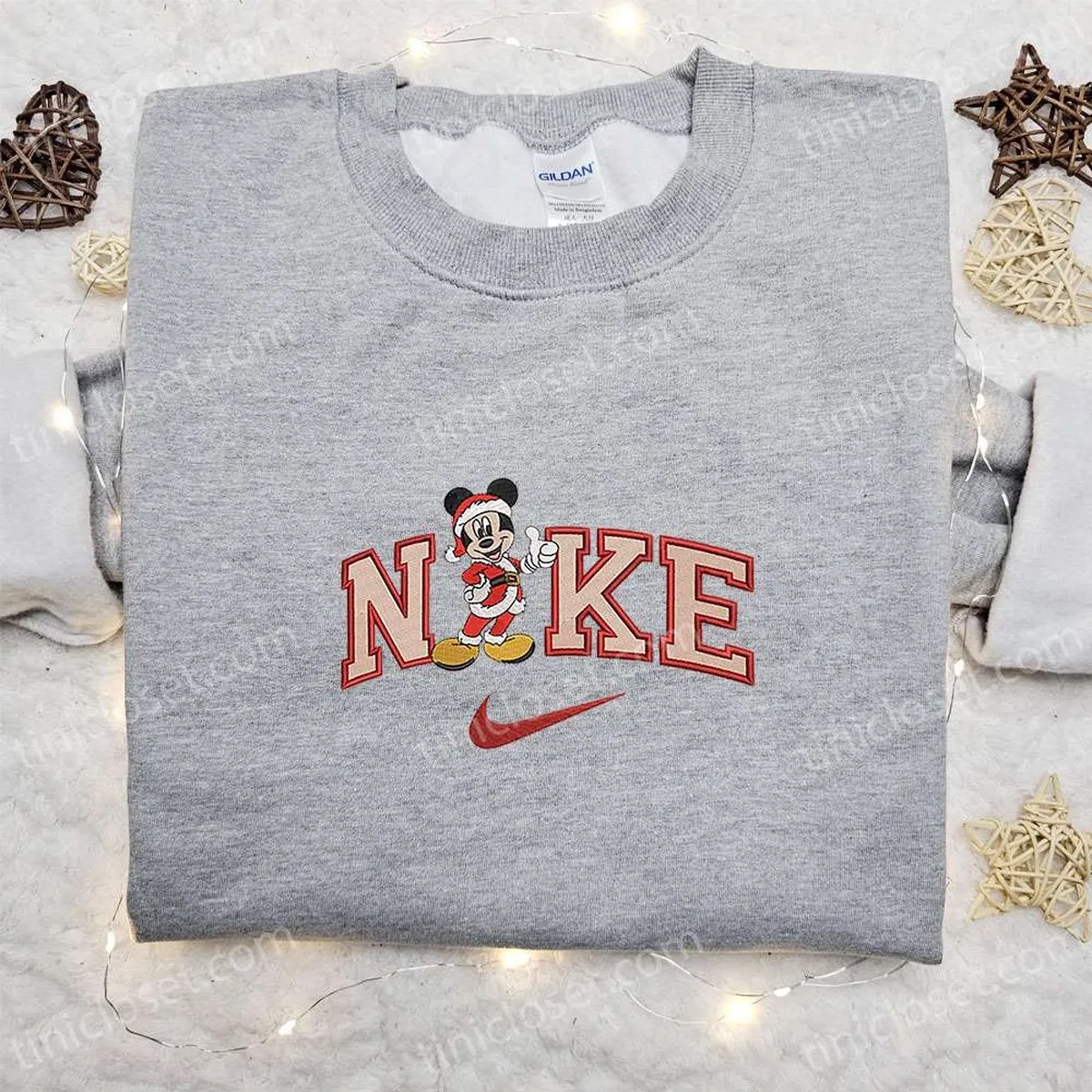 Mickey Mouse Santa x Nike Embroidered Shirt, Disney Characters Embroidered Hoodie, Christmas Embroidered Sweatshirt