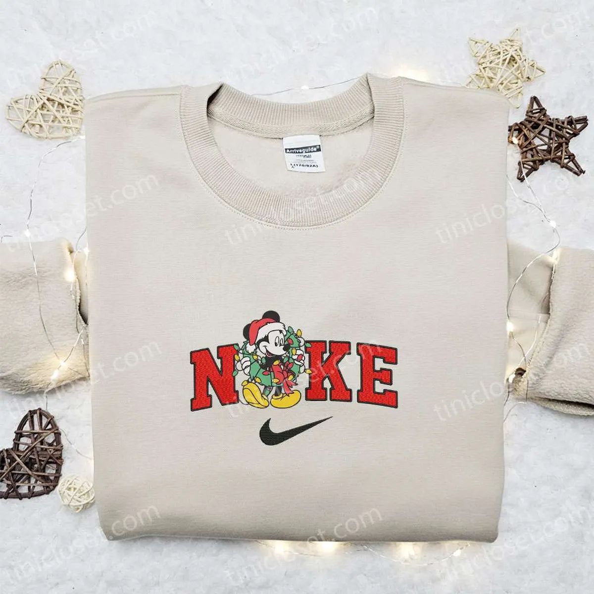 Mickey Mouse With Laurel Wreath x Nike Christmas Embroidered Sweatshirt, Disney Characters Movie Merry Christmas Embroidered Shirt, Best Christmas Day Gift Ideas