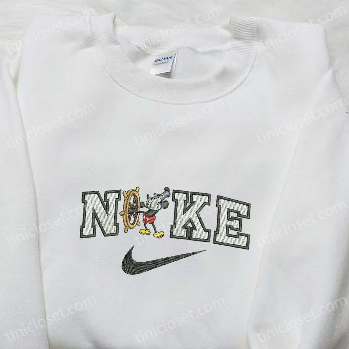 Mickey Mouse x Nike Cartoon Embroidered Tshirt, Disney Characters Embroidered Shirt, Nike Inspired Embroidered Shirt