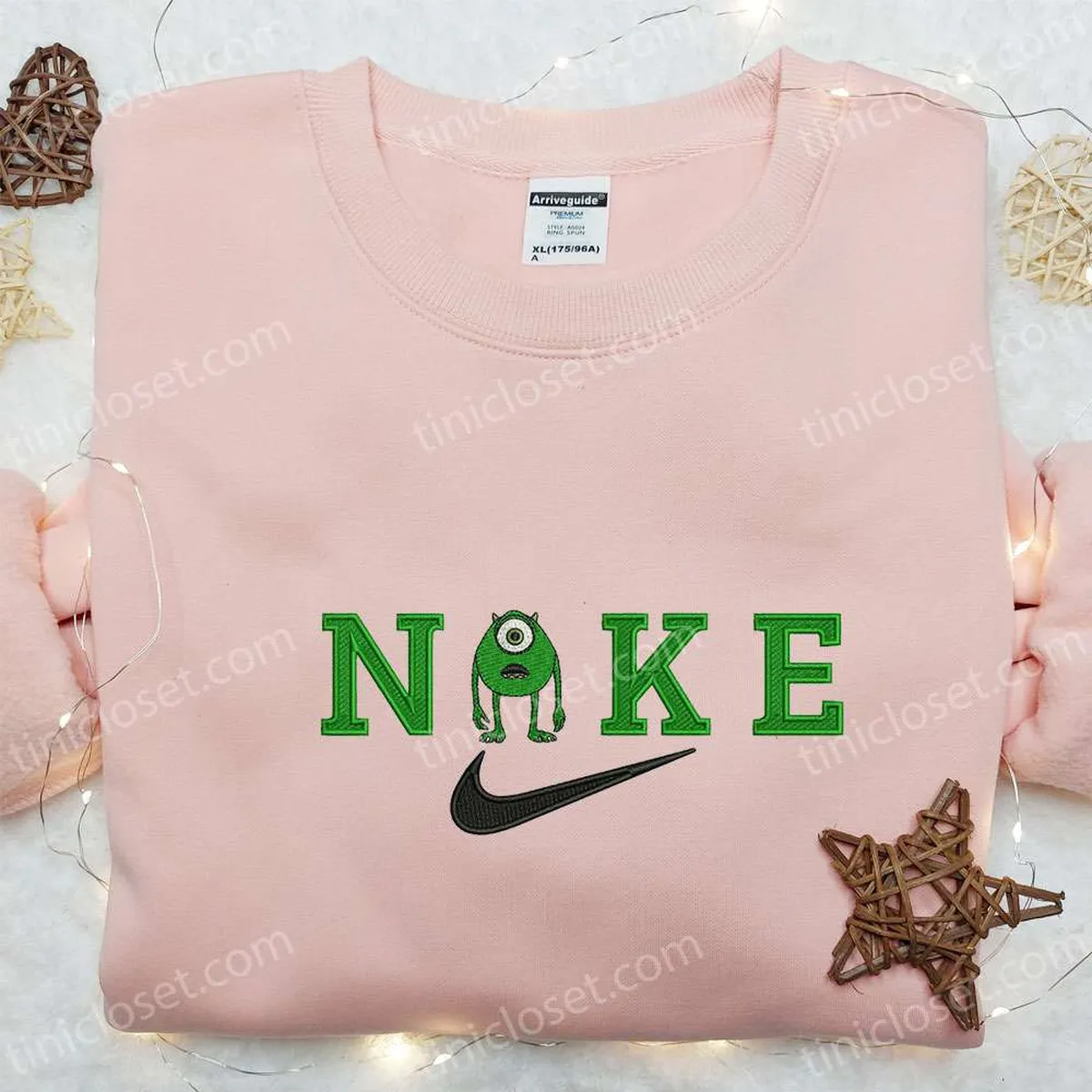 Mike Wazowski x Nike Cartoon Embroidered Shirt, Disney Characters Embroidered Hoodie, Custom Nike Embroidered T-shirt