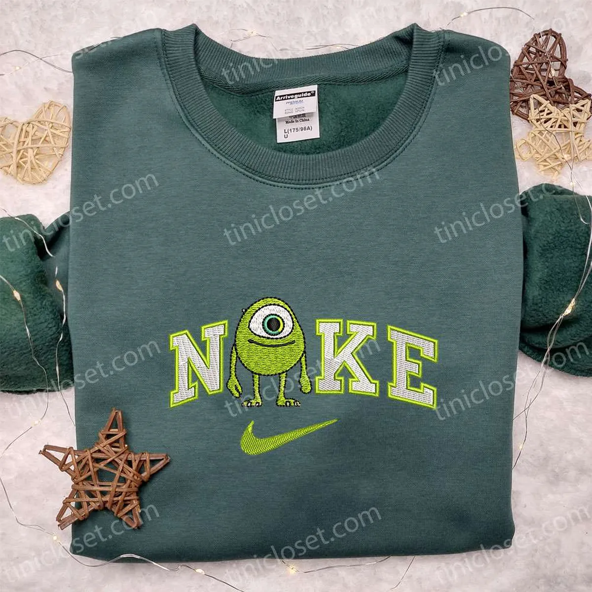 Mike Wazowski x Nike Embroidered Shirt, Disney Monsters Inc Embroidered Hoodie, Nike Inspired Embroidered Sweatshirt