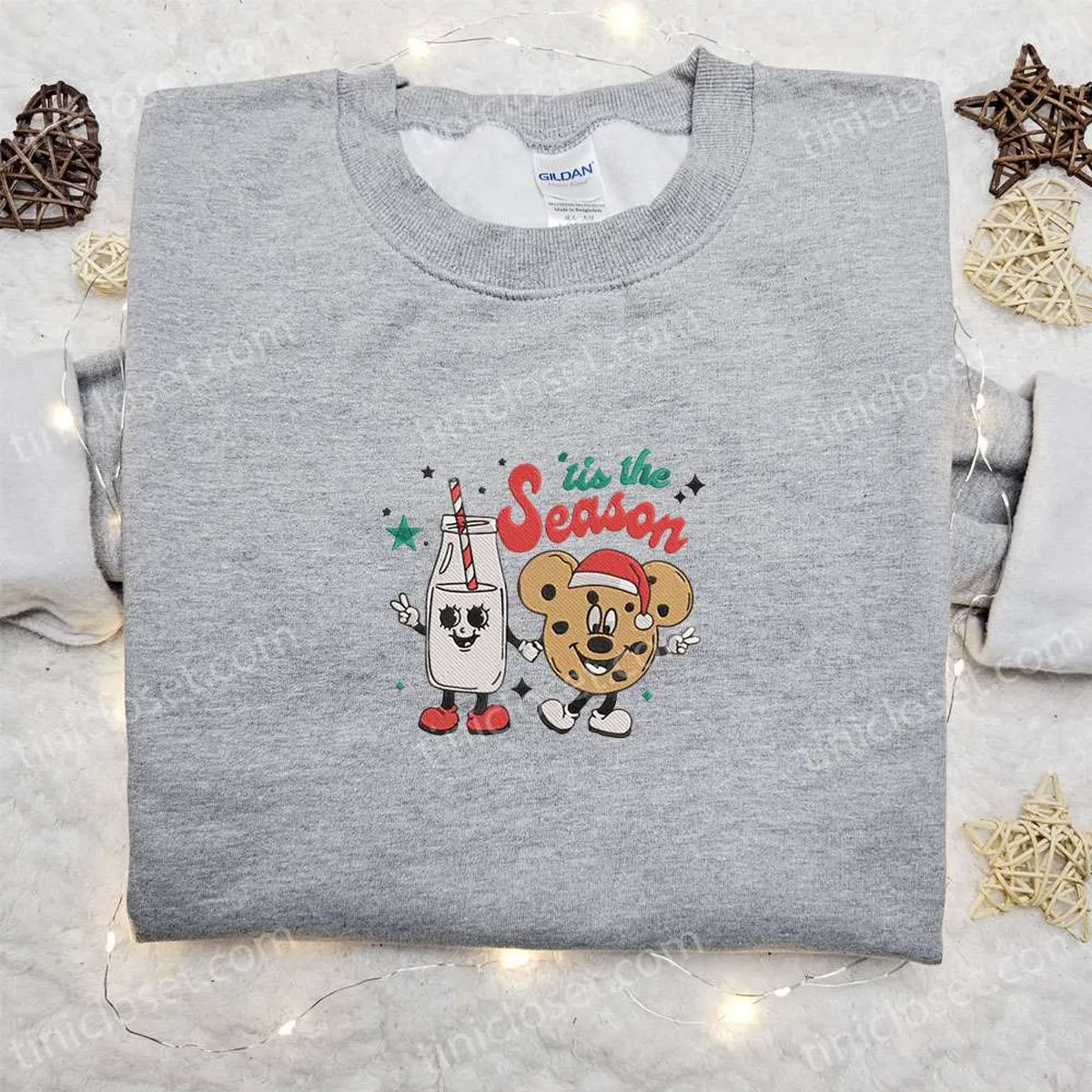 Milk and Mickey Tis The Season Christmas Embroidered Sweatshirt, Christmas Embroidered Shirt, Best Christmas Gift Ideas