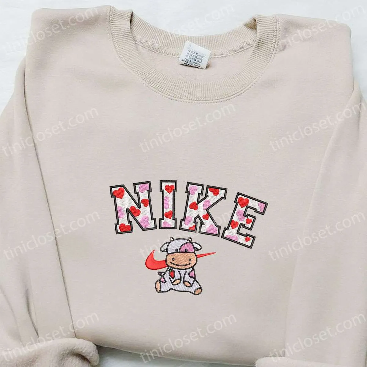 Milk Cow Love Heart x Nike Embroidered Shirt, Valentine? Day Embroidered Hoodie, Best Gifts For Family