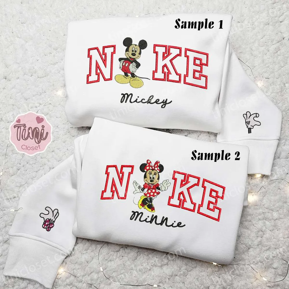 Minnie And Mickey x Nike Couple Embroidered Shirt, Disney Characters Embroidered Hoodie, Valentine? Day Embroidered Sweatshirt