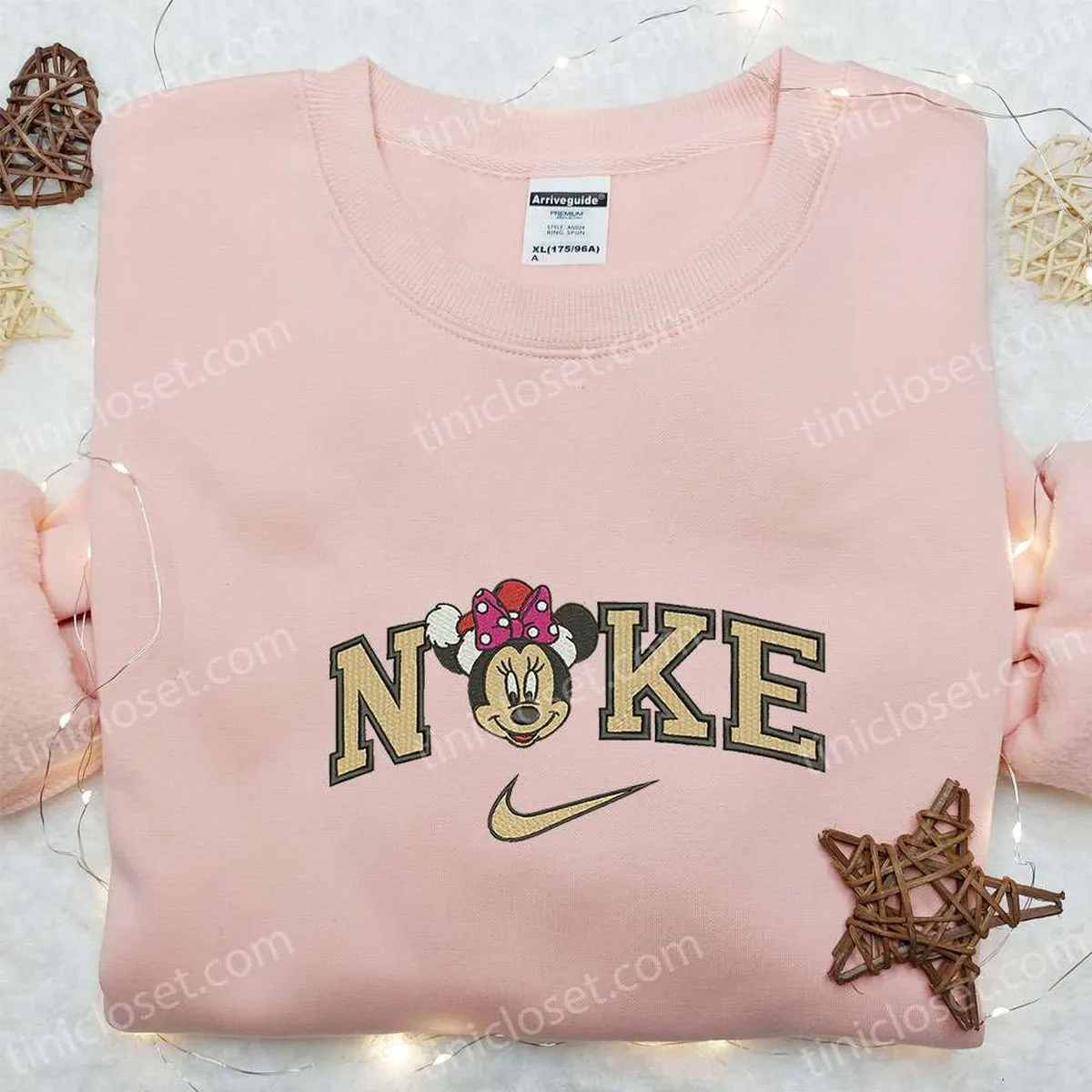 Minnie Head Santa Hat x Nike Embroidered Shirt, Disney Characters Embroidered Hoodie, Christmas Embroidered Sweatshirt