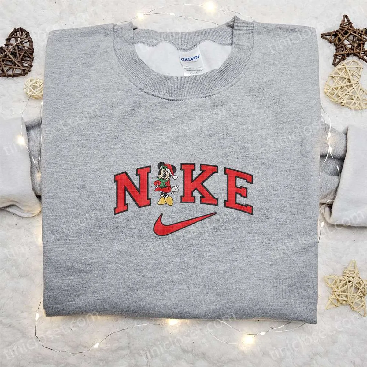 Minnie Mouse Christmas x Nike Cartoon Embroidered Hoodie, Disney Characters Embroidered Shirt, Best Christmas Gift Ideas for Family