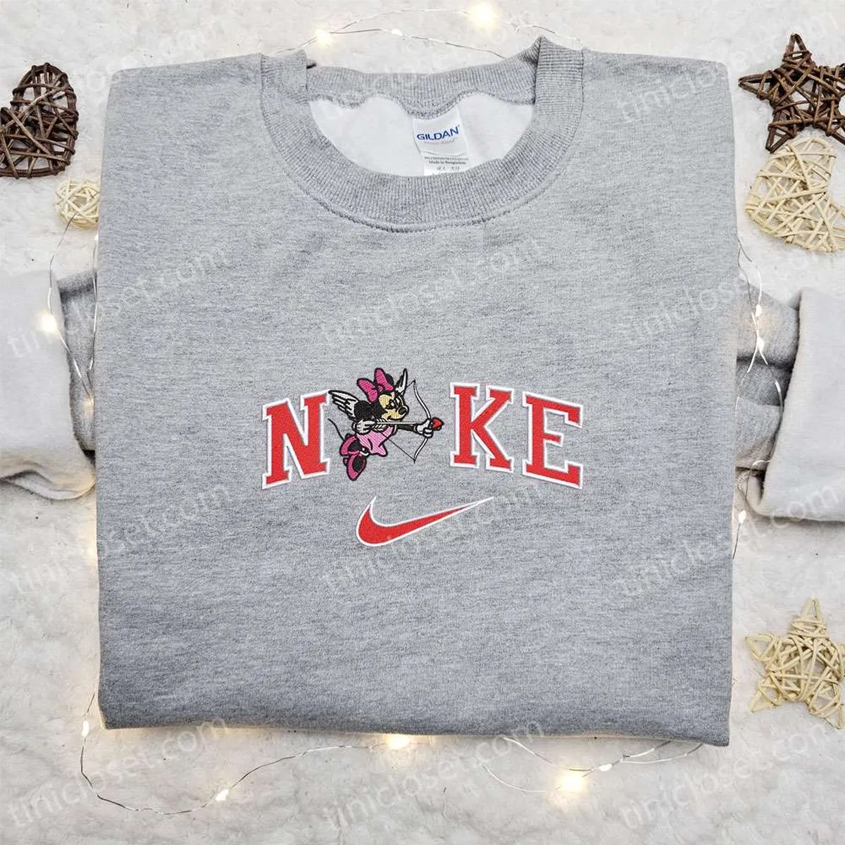 Minnie Mouse Cupid x Nike Embroidered Sweatshirt, Walt Disney Characters Embroidered Shirt, Best Valentine? Day Gift Ideas for Family