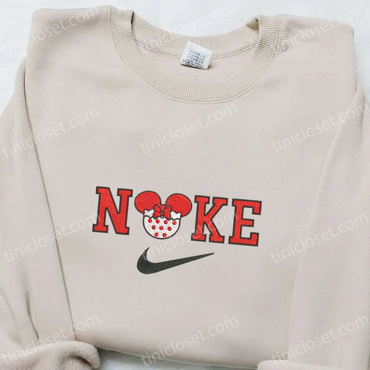 Minnie Mouse Head Disney x Nike Christmas Embroidered Sweatshirt, Cartoon Christmas Embroidered Shirt, Best Christmas Gift Ideas