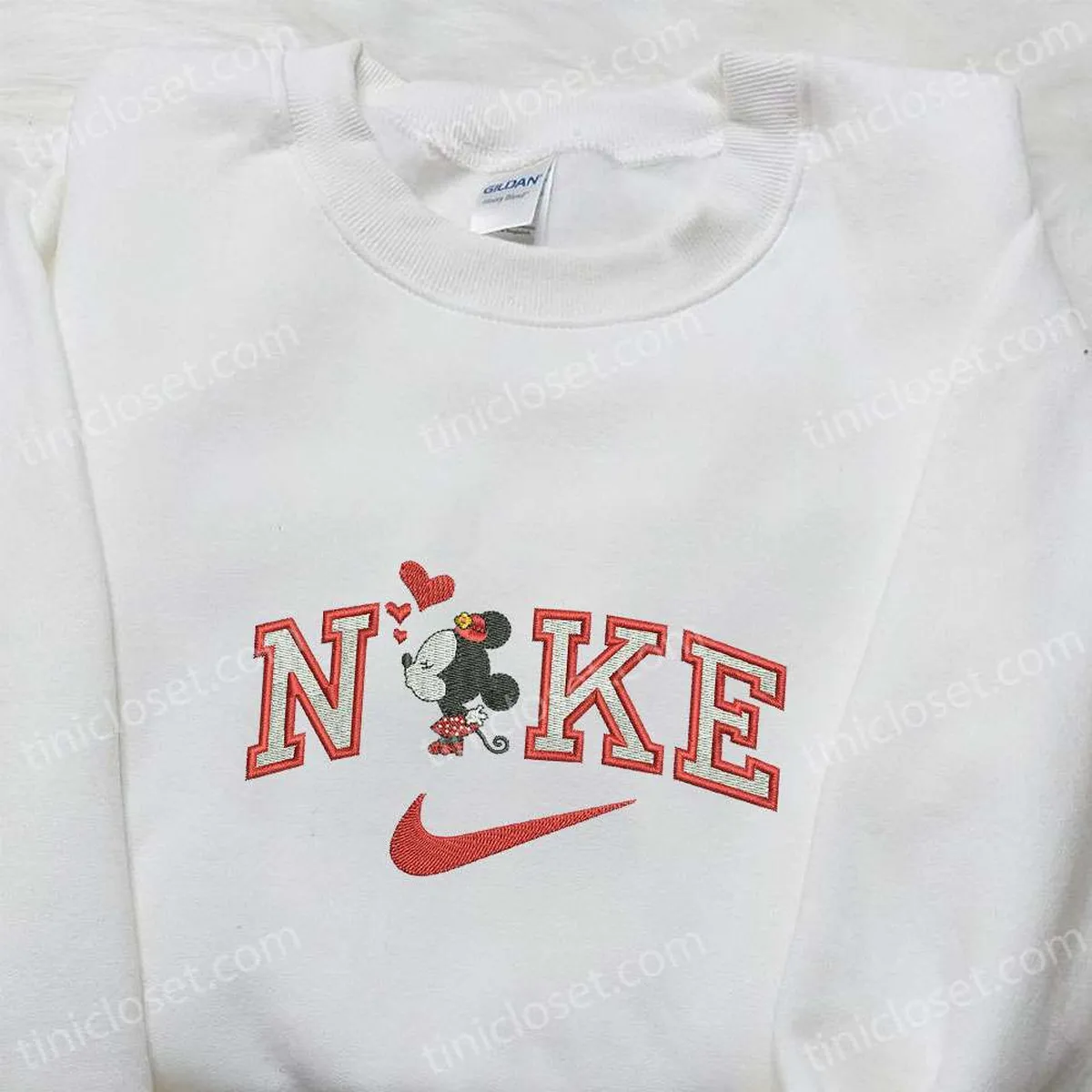 Minnie Mouse Heart x Nike Cartoon Embroidered Sweatshirt, Disney Characters Embroidered Shirt, Nike Inspired Embroidered Shirt