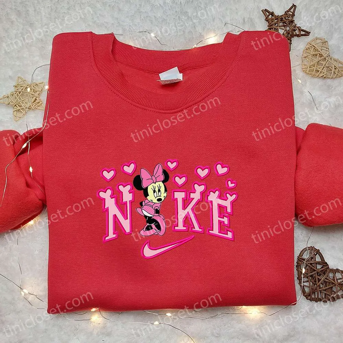 Minnie Mouse Heart x Nike Cartoon Embroidered Sweatshirt, Nike Inspired Embroidered Shirt, Best Valentine? Day Gift Ideas