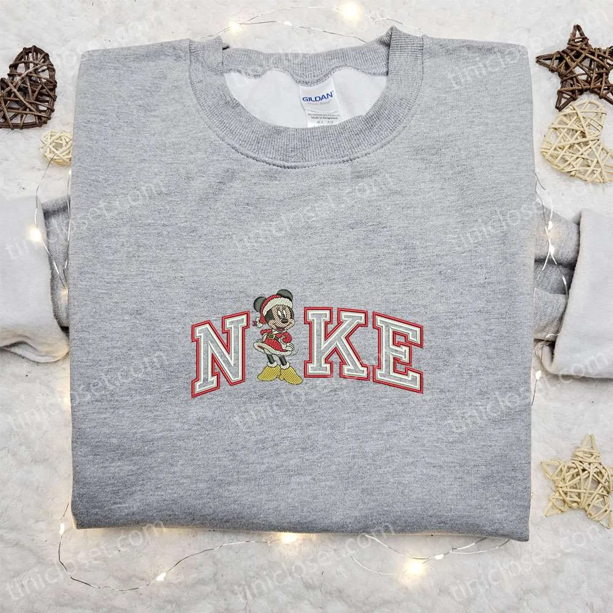 Minnie Mouse Santa x Nike Embroidered Shirt, Disney Characters Embroidered Hoodie, Christmas Embroidered Sweatshirt