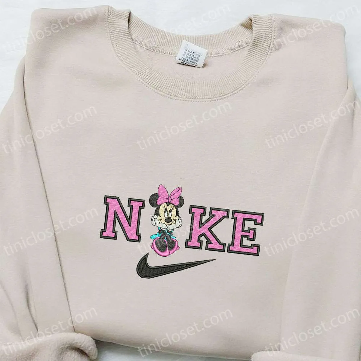 Minnie Mouse Sitting x Nike Embroidered Shirt, Disney Characters Embroidered Hoodie, Nike Inspired Embroidered Sweatshirt