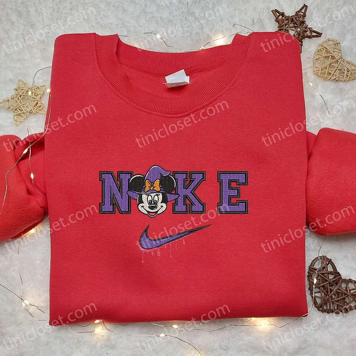 Minnie Mouse Witch x Nike Embroidered Hoodie, Nike Inspired Embroidered Shirt, Best Halloween Gift Ideas