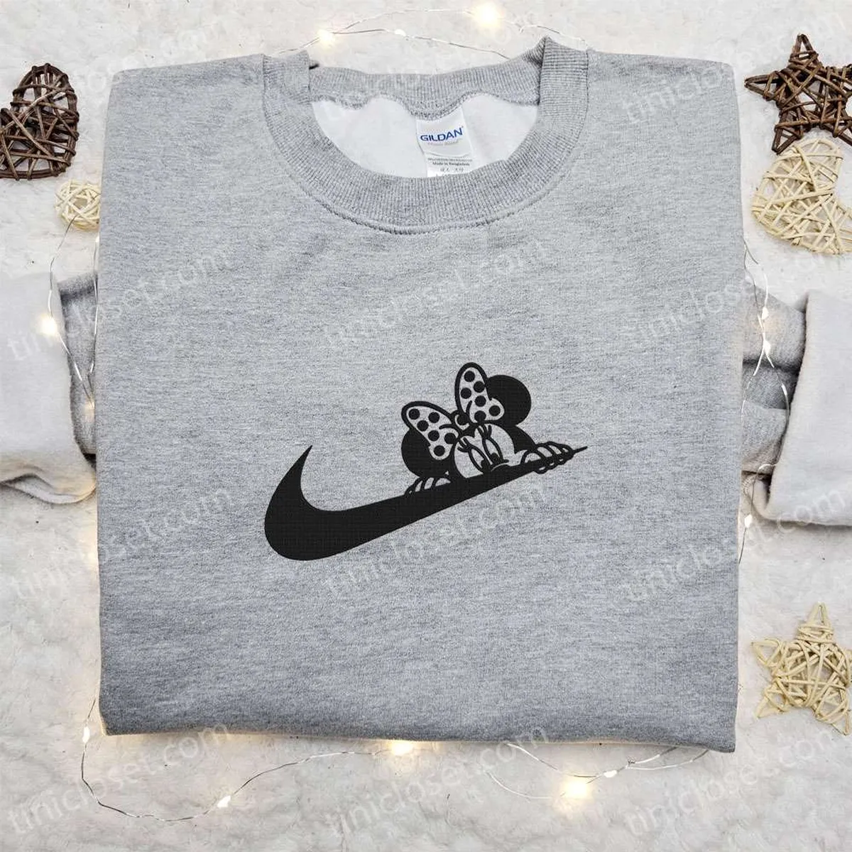 Minnie Mouse x Swoosh Cartoon Embroidered Sweatshirt, Walt DIsney Characters Embroidered Shirt, Best Halloween Gift Ideas for Family