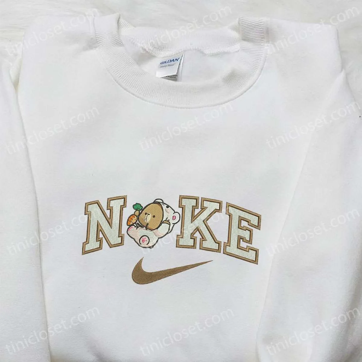 Mocha Bear with Carrot x Nike Embroidered Shirt, Milk and Mocha Embroidered Shirt, Nike Inspired Embroidered Shirt