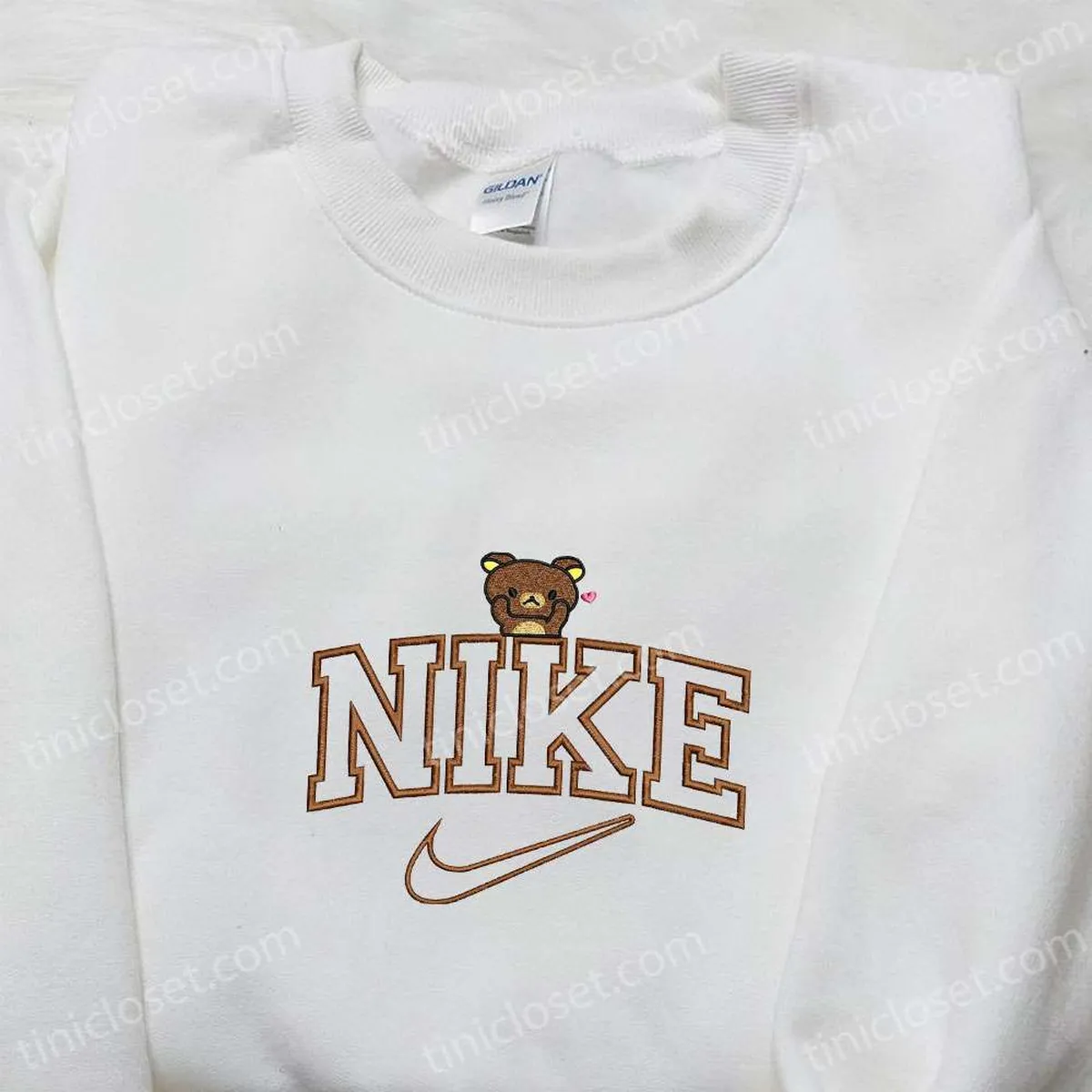 Mocha Bear x Nike Embroidered Shirt, Cartoon Embroidered Hoodie, Best Gifts For Family