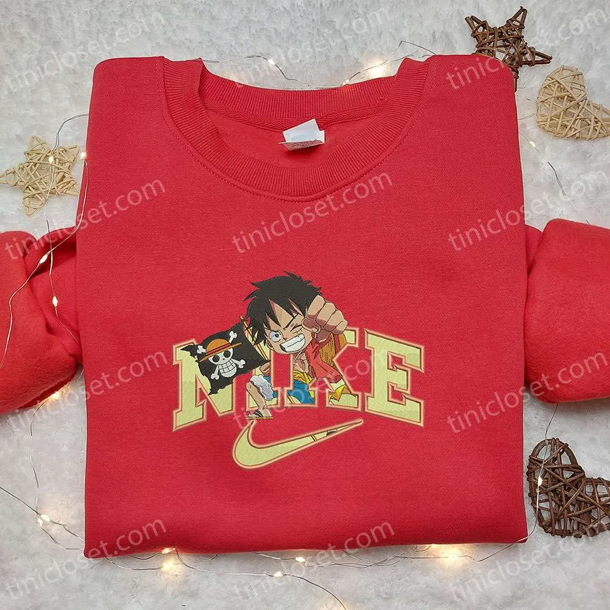 Monkey D. Luffy Kid x Nike Swoosh Anime Embroidered Hoodie, One Piece Embroidered Shirt, Nike Inspired Embroidered Shirt