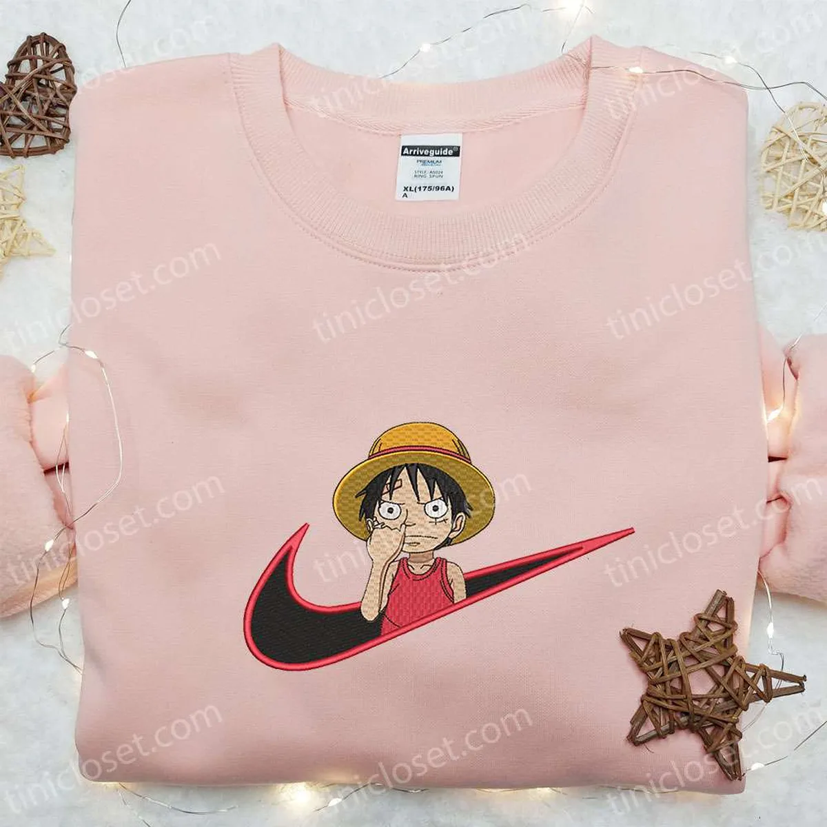 Monkey D. Luffy Kid x Nike Swoosh Anime Embroidered Shirt, One Piece Embroidered Shirt, Nike Inspired Embroidered Shirt