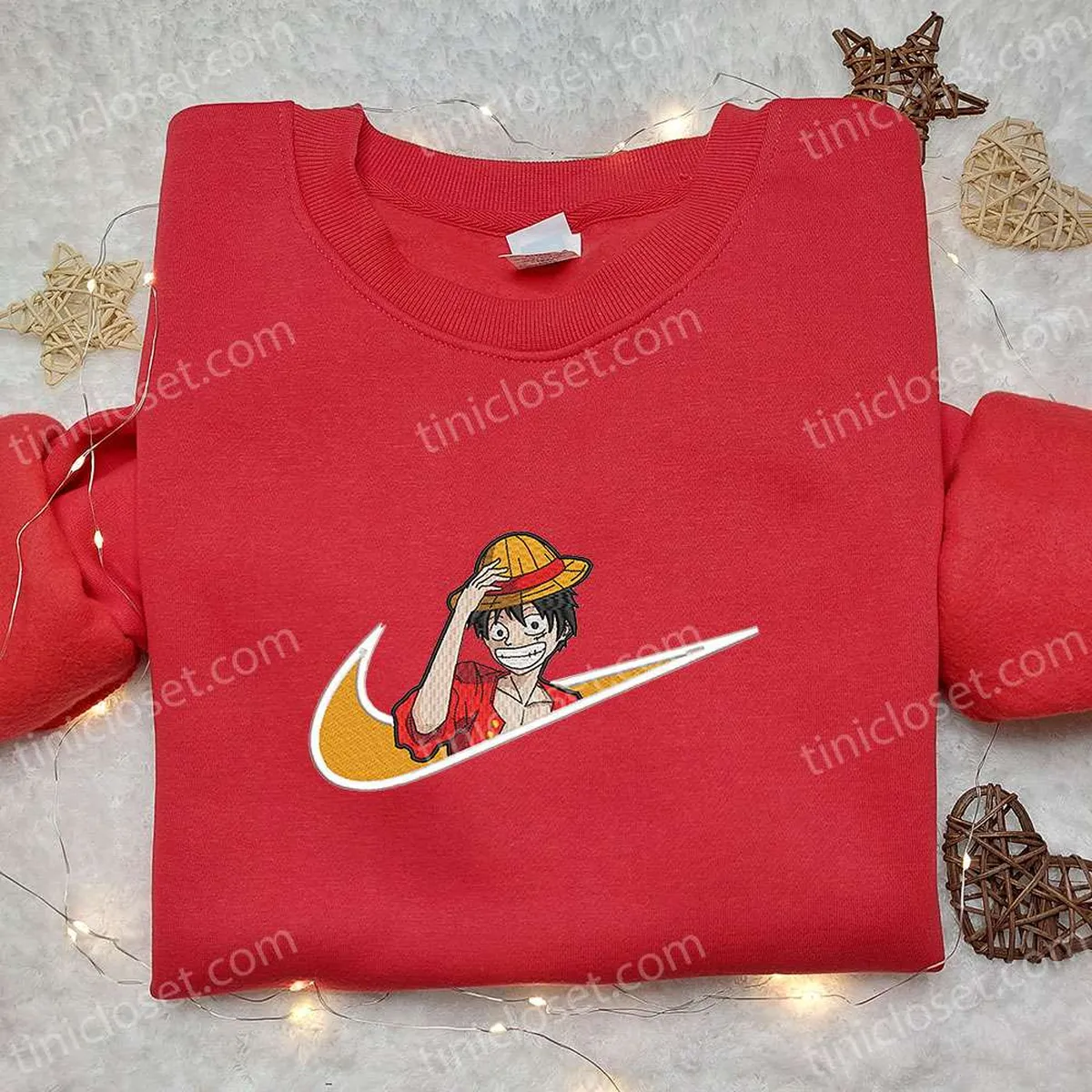 Monkey D. Luffy Straw Hat x Nike Anime Embroidered Sweatshirt, One Piece Embroidered Shirt, Nike Inspired Embroidered Shirt