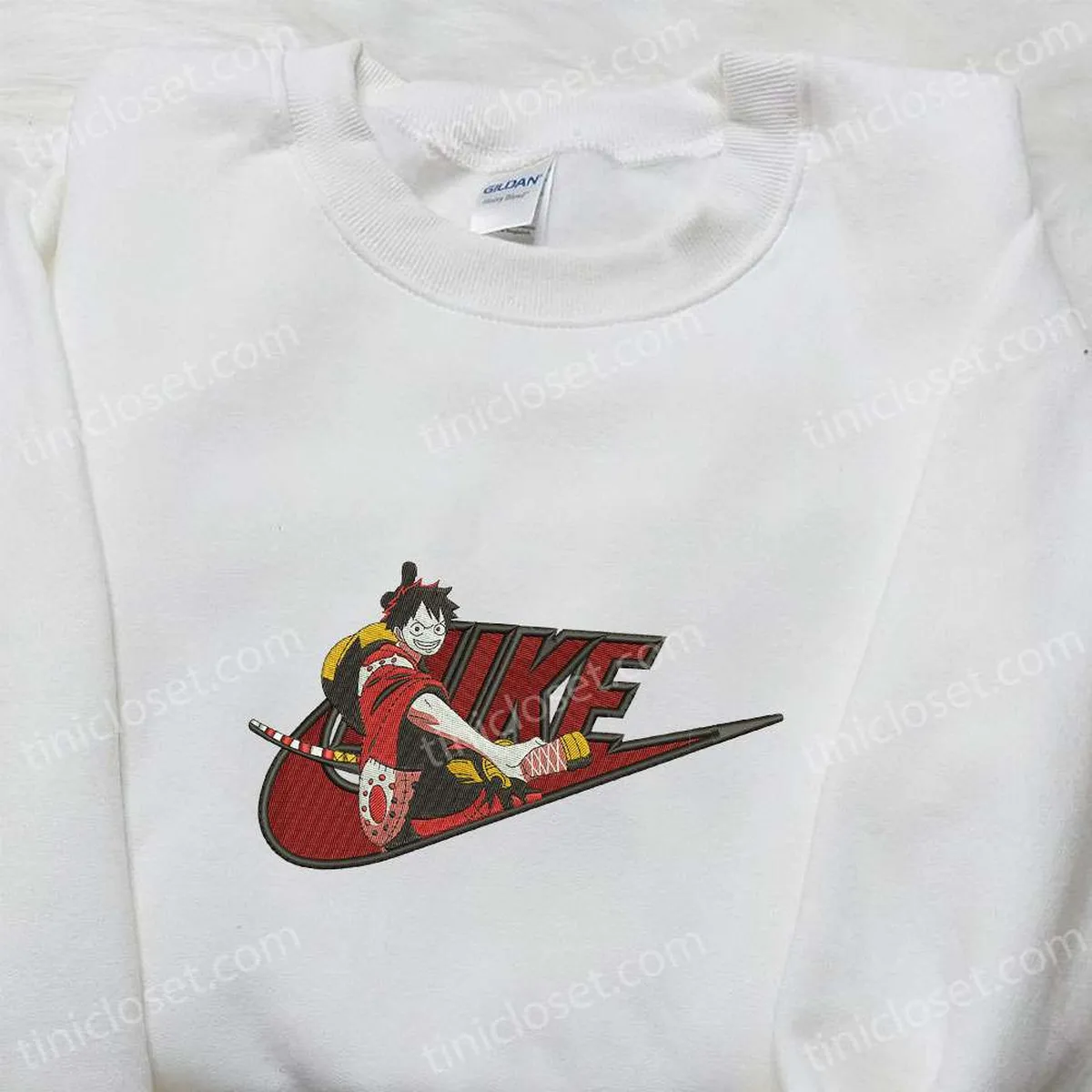 Monkey D. Luffy Wano Arc x Nike Embroidered Anime Tshirt, One Piece Embroidered Shirt, Nike Inspired Embroidered Shirt