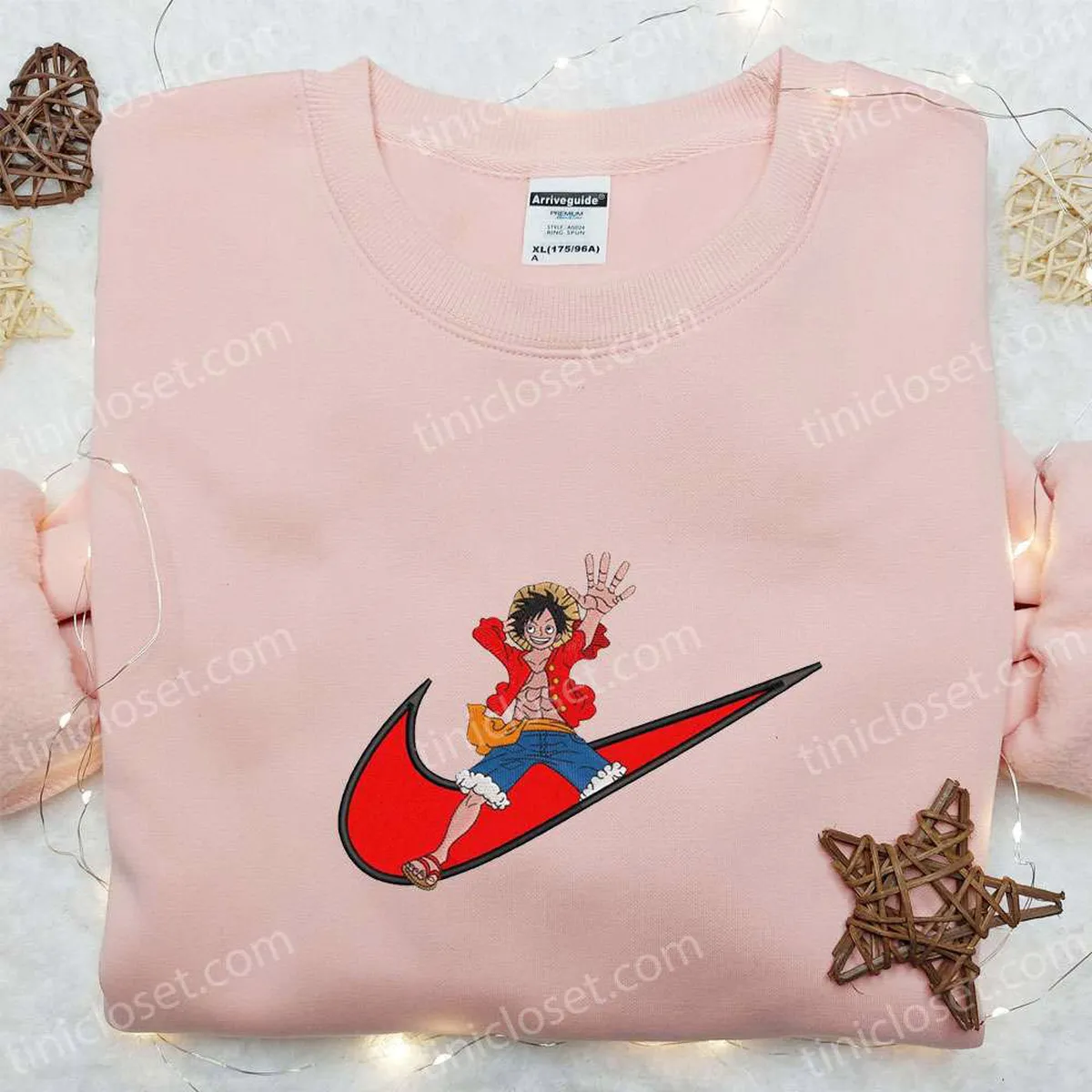 Monkey D. Luffy x Nike Swoosh Anime Embroidered Hoodie, One Piece Embroidered Shirt, Nike Inspired Embroidered Shirt