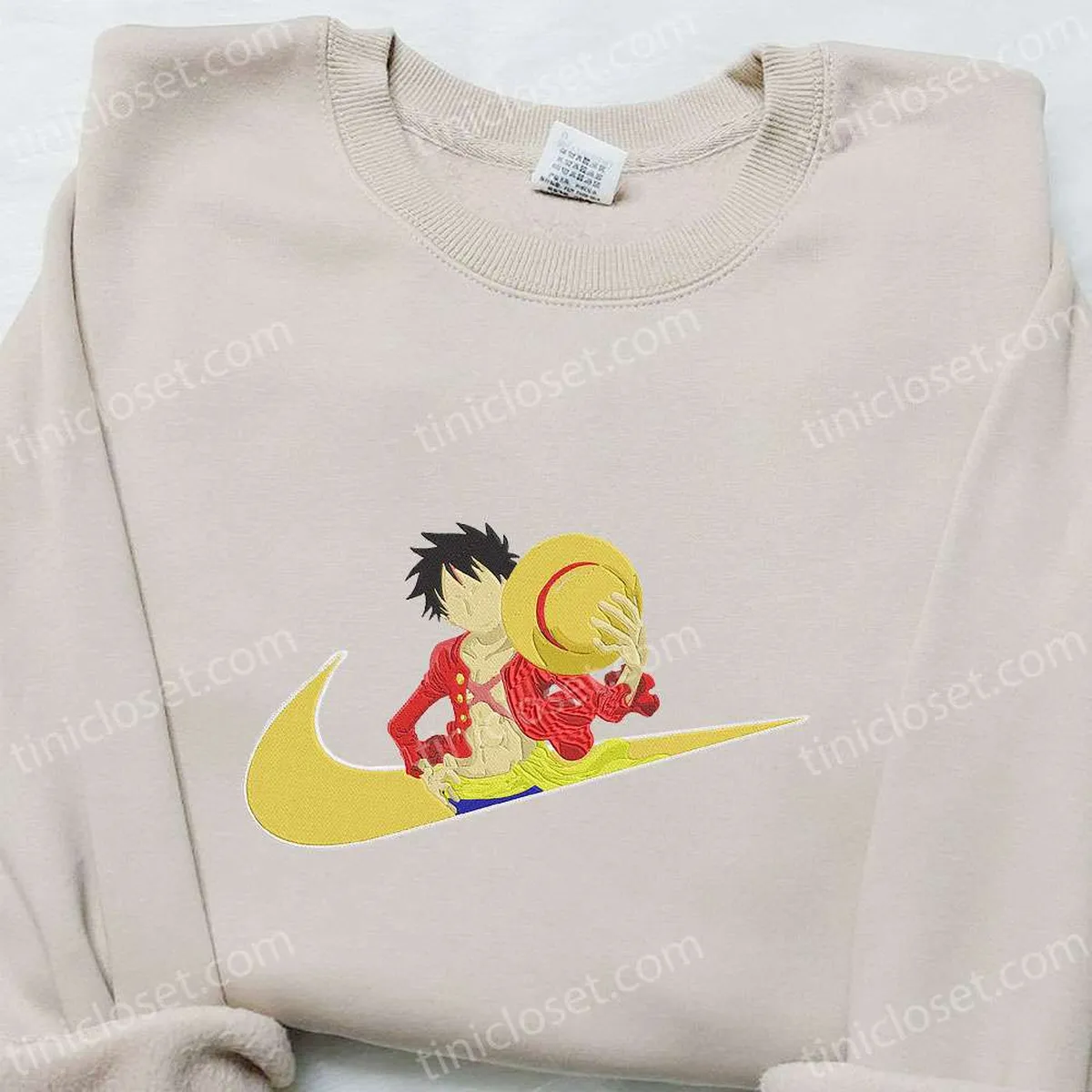 Monkey D. Luffy x Swoosh Anime Embroidered Sweatshirt, Nike Inspired Embroidered Hoodie, Best Birthday Gifts for Family