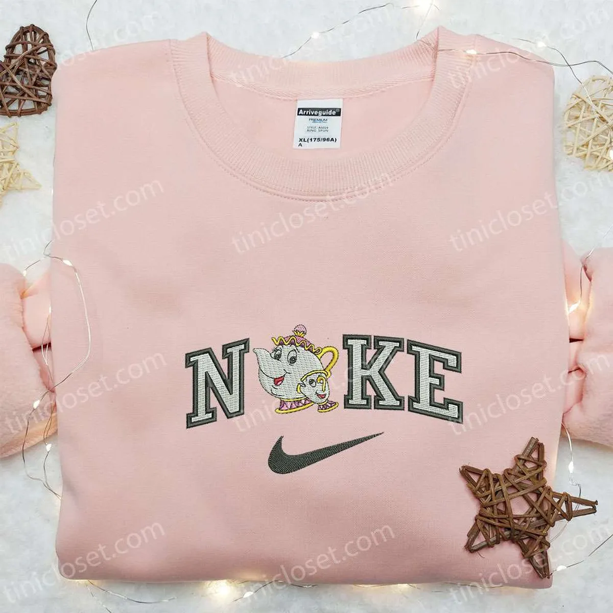 Mrs Potts And Chip x Nike Embroidered Shirt, Disney Beauty And The Beast Embroidered Hoodie, Nike Inspired Embroidered Sweatshirt