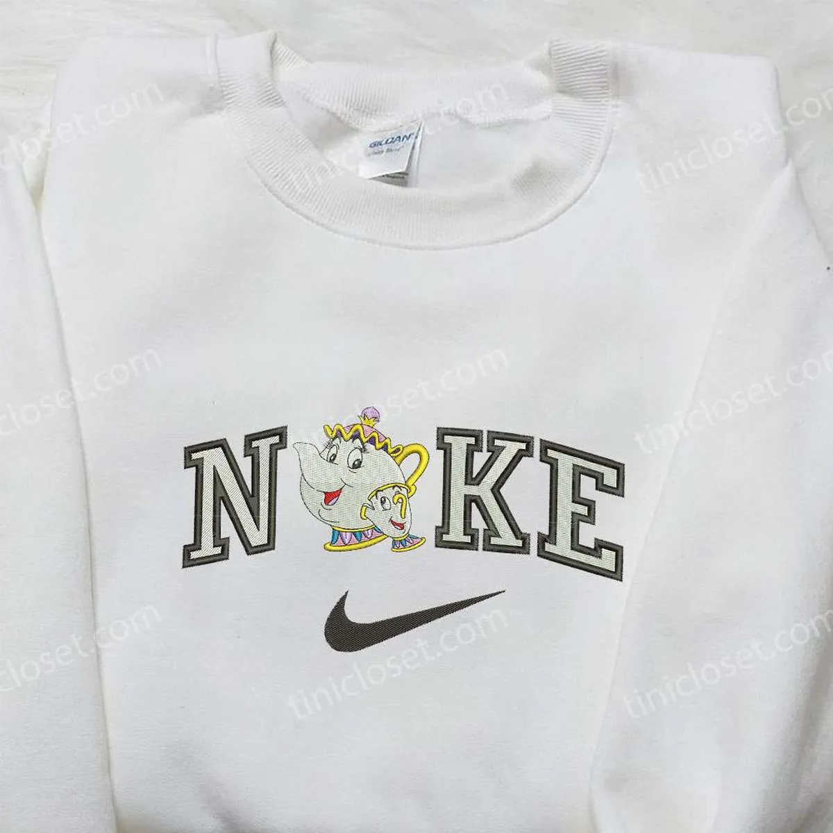 Mrs Potts Chip x Nike Embroidered Shirt, Beauty and The Beast Embroidered Shirt, Custom Nike Embroidered Shirt