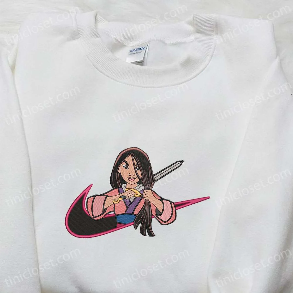 Mulan x Nike Anime Embroidered Shirt, Disney Characters Embroidered Shirt, Nike Inspired Embroidered Shirt