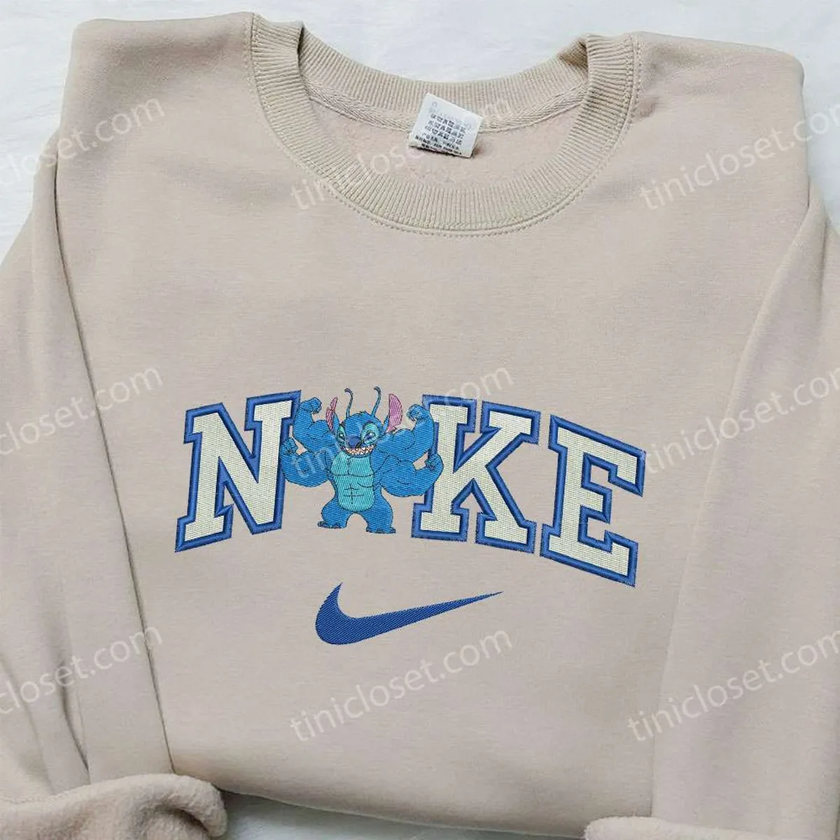 Muscle Stitch x Nike Embroidered Sweatshirt, Lilo and Stitch Embroidered Shirt, Nike Inspired Embroidered Shirt